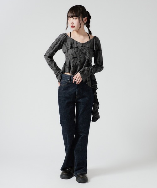 Chick(チック)の「Irregular Hem Frill tape Tops / イレギュラーヘムフリルテレコトップス(シャツ/ブラウス・レディース・ブラック/ベージュ/ブラウン/グレー・FREE)」の22枚目の写真