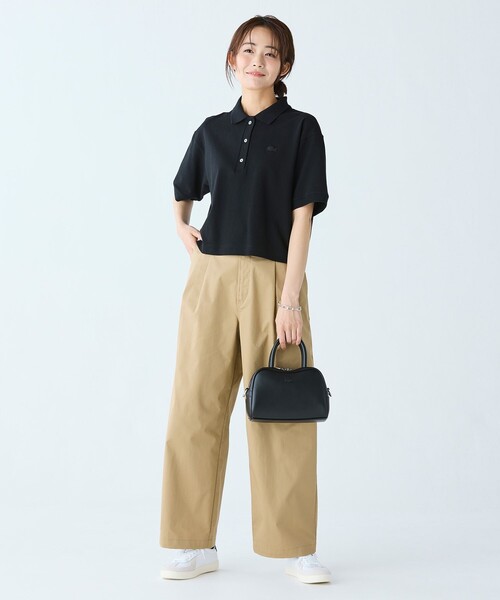 ラコステ（LACOSTE）/ヘビーウェイト鹿の子 ワイド クロップド丈 半袖ポロシャツ セール】ヘビーウェイト鹿の子 ワイド クロップド丈 半袖ポロシャツ