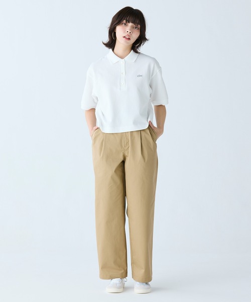 LACOSTE（ラコステ）の「ヘビーウェイト鹿の子 ワイド クロップド丈 半袖ポロシャツ（ポロシャツ・レディース・ホワイト/ブラック/グリーン・34/40/36/38）」の6枚目の写真