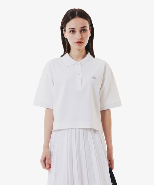LACOSTE（ラコステ）の「ヘビーウェイト鹿の子 ワイド クロップド丈 半袖ポロシャツ（ポロシャツ・レディース・ホワイト/ブラック/グリーン・34/40/36/38）」の9枚目の写真