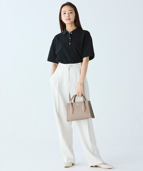 LACOSTE（ラコステ）の「ヘビーウェイト鹿の子 ワイド クロップド丈 半袖ポロシャツ（ポロシャツ・レディース・ホワイト/ブラック/グリーン・34/40/36/38）」の13枚目の写真