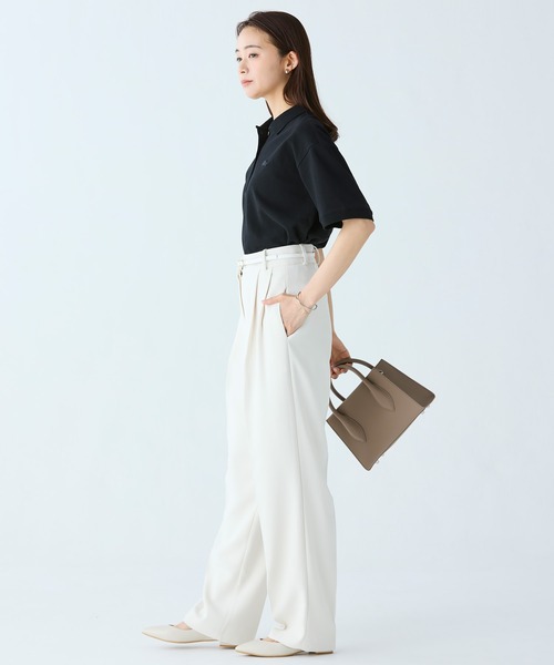 LACOSTE（ラコステ）の「ヘビーウェイト鹿の子 ワイド クロップド丈 半袖ポロシャツ（ポロシャツ・レディース・ホワイト/ブラック/グリーン・34/40/36/38）」の14枚目の写真