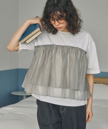 ビスチェ風 チュールドッキング 半袖Tシャツ