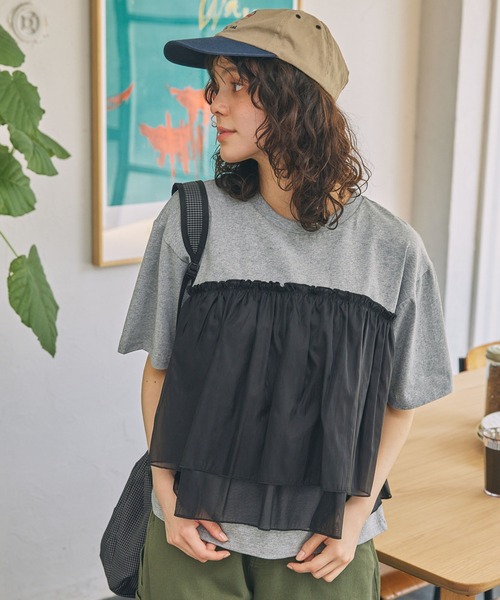 MONO-MART LADY'S(モノマートレディース)の「ビスチェ風 チュールドッキング 半袖Tシャツ(Tシャツ/カットソー・レディース・ホワイト系/グレー系・FREE)」の19枚目の写真