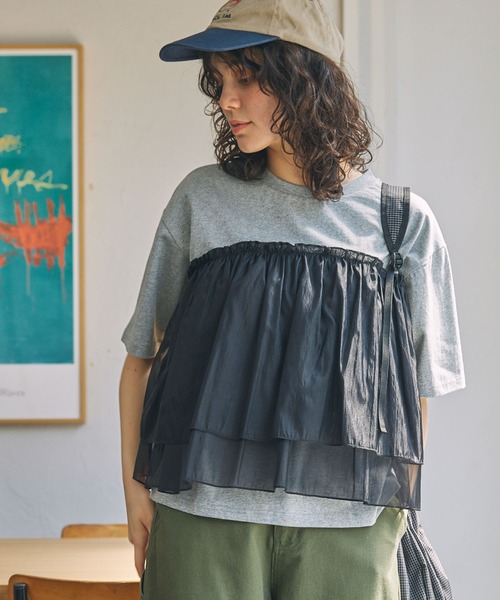 MONO-MART LADY'S(モノマートレディース)の「ビスチェ風 チュールドッキング 半袖Tシャツ(Tシャツ/カットソー・レディース・ホワイト系/グレー系・FREE)」の21枚目の写真