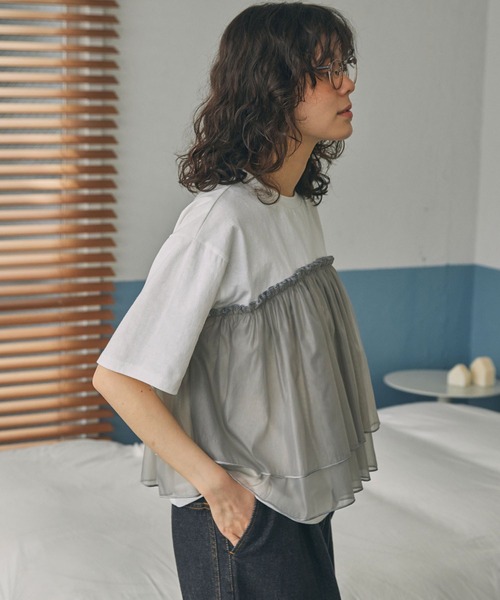 ビスチェ風 チュールドッキング 半袖Tシャツ MONO-MART LADY'S│MONO