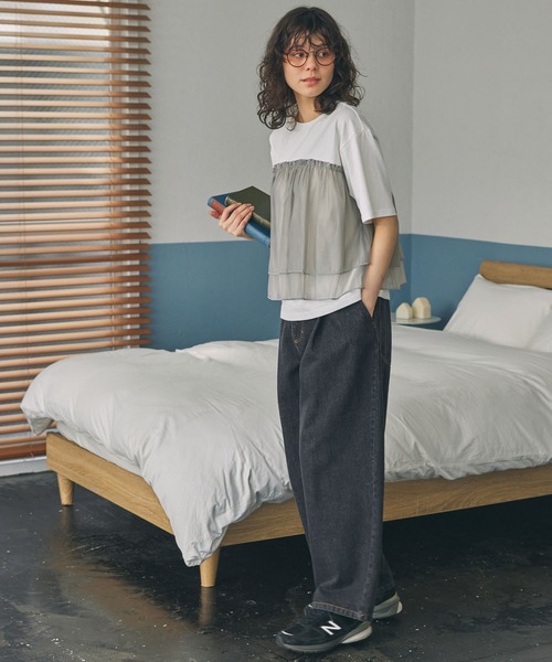 MONO-MART LADY'S(モノマートレディース)の「ビスチェ風 チュールドッキング 半袖Tシャツ(Tシャツ/カットソー・レディース・ホワイト系/グレー系・FREE)」の13枚目の写真