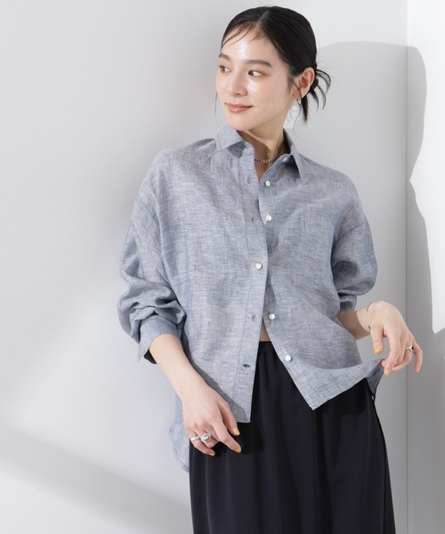 NANO universe（ナノユニバース）の「ヨーロピアンフラックス シアーシャツ（セットアップ可）（シャツ/ブラウス・レディース・ベージュ/ネイビー/ブラウン/オフホワイト・FREE）」の4枚目の写真