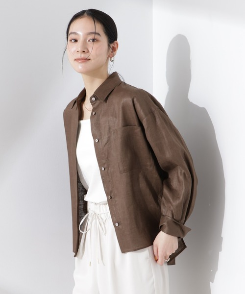 NANO universe（ナノユニバース）の「ヨーロピアンフラックス シアーシャツ（セットアップ可）（シャツ/ブラウス・レディース・ベージュ/ネイビー/ブラウン/オフホワイト・FREE）」の2枚目の写真