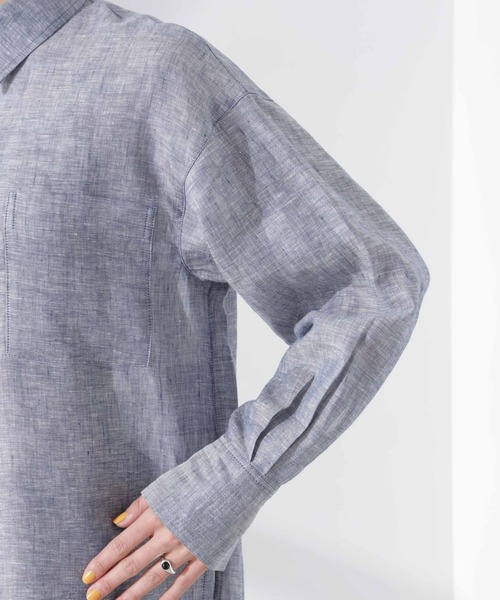 NANO universe（ナノユニバース）の「ヨーロピアンフラックス シアーシャツ（セットアップ可）（シャツ/ブラウス・レディース・ベージュ/ネイビー/ブラウン/オフホワイト・FREE）」の13枚目の写真