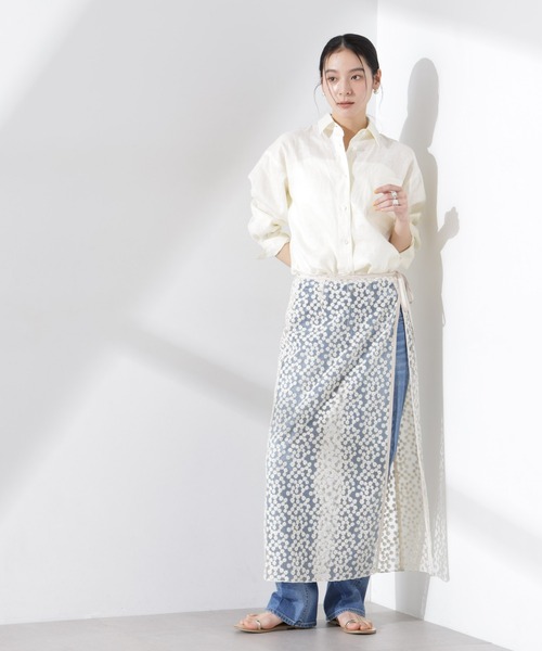 NANO universe（ナノユニバース）の「ヨーロピアンフラックス シアーシャツ（セットアップ可）（シャツ/ブラウス・レディース・ベージュ/ネイビー/ブラウン/オフホワイト・FREE）」の5枚目の写真