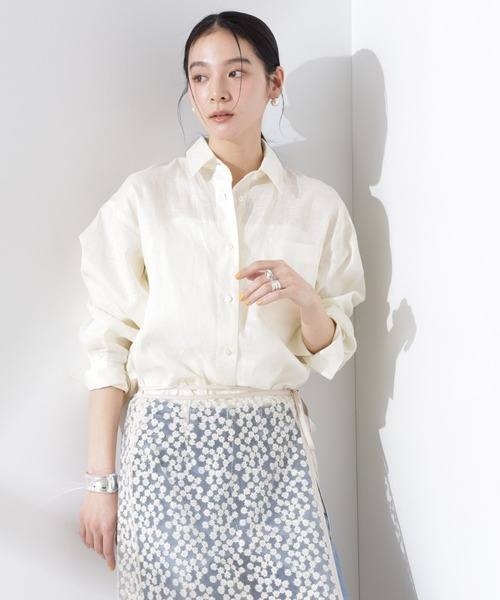 NANO universe（ナノユニバース）の「ヨーロピアンフラックス シアーシャツ（セットアップ可）（シャツ/ブラウス・レディース・ベージュ/ネイビー/ブラウン/オフホワイト・FREE）」の7枚目の写真