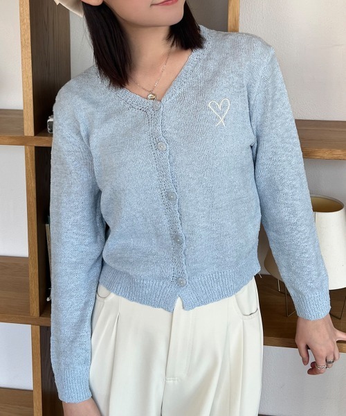 セール】ワンポイントハート刺繍カーディガン（カーディガン