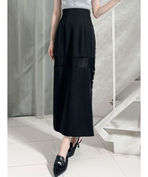 MERCURYDUO（マーキュリーデュオ）の「パネルシアー切替ナロースカート（スカート・レディース・ベビーピンク/ブラック・MEDIUM/SMALL）」の2枚目の写真