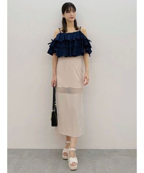 MERCURYDUO（マーキュリーデュオ）の「パネルシアー切替ナロースカート（スカート・レディース・ベビーピンク/ブラック・MEDIUM/SMALL）」の3枚目の写真