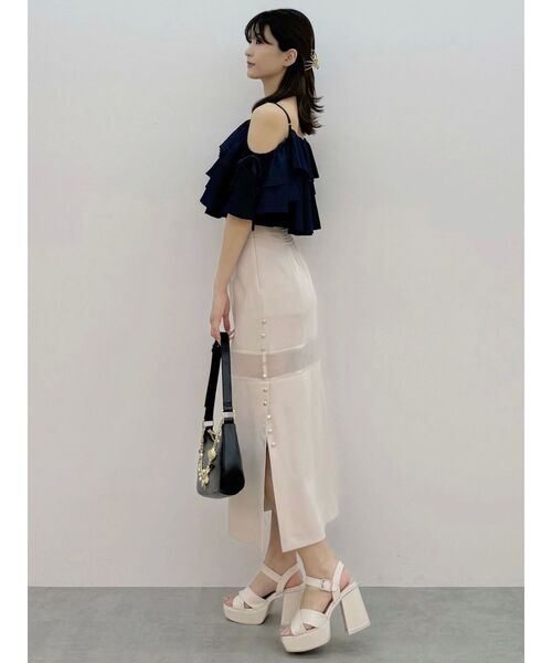 MERCURYDUO（マーキュリーデュオ）の「パネルシアー切替ナロースカート（スカート・レディース・ベビーピンク/ブラック・MEDIUM/SMALL）」の4枚目の写真