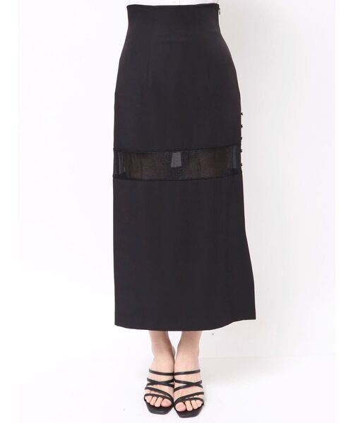 MERCURYDUO（マーキュリーデュオ）の「パネルシアー切替ナロースカート（スカート・レディース・ベビーピンク/ブラック・MEDIUM/SMALL）」の5枚目の写真