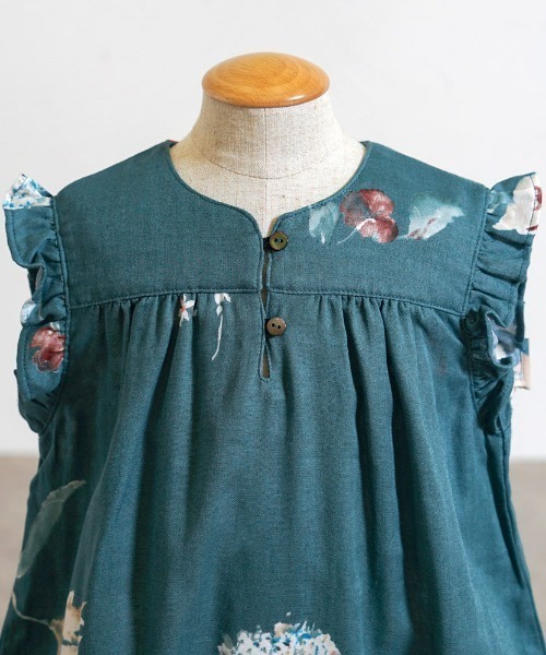 NAOMI ITO（ナオミイトウ）の「【NAOMI ITO(ナオミイトウ)】 フリルスリーブオール 70cm・80cm（ロンパース・キッズ・ターコイズブルー・70cm/80ｃｍ）」の3枚目の写真