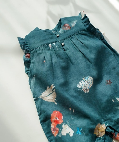 NAOMI ITO（ナオミイトウ）の「【NAOMI ITO(ナオミイトウ)】 フリルスリーブオール 70cm・80cm（ロンパース・キッズ・ターコイズブルー・70cm/80ｃｍ）」の2枚目の写真