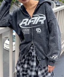 ダブルジップロゴプリントパーカー