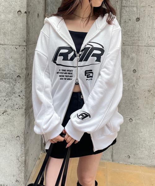 ROGER AND RAW（ロジャーアンドロウ）の「ダブルジップロゴプリントパーカー（パーカー・レディース・オフホワイト/ブラック/グリーン/レッド/スミクロ/ネイビー/レッド系・FREE）」の9枚目の写真