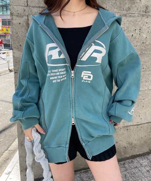 パーカー付き セール】ダブルジップロゴプリントパーカー（パーカー）｜ROGER