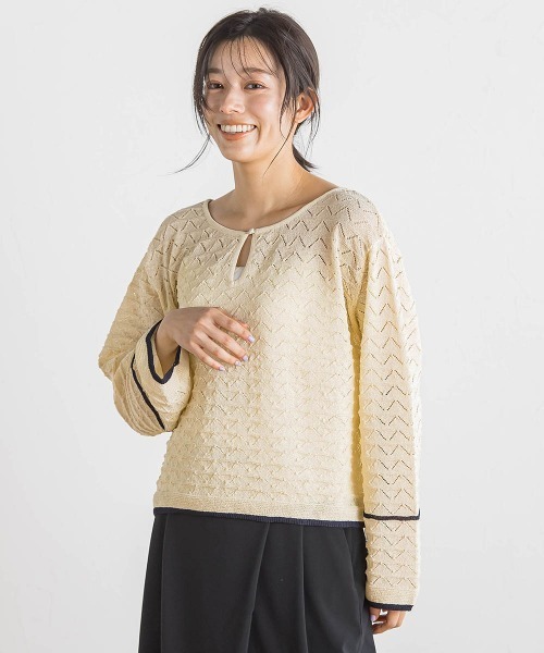 Droite lautreamont(ドロワットロートレアモン)の「【WEB限定】2WAY透かし柄ラインニット≪手洗い可能≫(ニット/セーター・レディース・アイボリー/ブラック・M)」の10枚目の写真