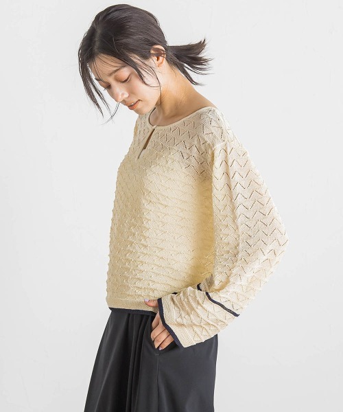 Droite lautreamont(ドロワットロートレアモン)の「【WEB限定】2WAY透かし柄ラインニット≪手洗い可能≫(ニット/セーター・レディース・アイボリー/ブラック・M)」の11枚目の写真