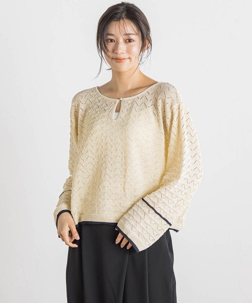 Droite lautreamont(ドロワットロートレアモン)の「【WEB限定】2WAY透かし柄ラインニット≪手洗い可能≫(ニット/セーター・レディース・アイボリー/ブラック・M)」の13枚目の写真