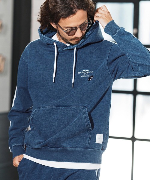 seventy seven（セブンティセブン）の「mpa3769-denim jersey P-O parka ニットデニムパーカー（パーカー・メンズ・インディゴブルー/ライトインディゴブルー・S/M/L/XL）」の10枚目の写真