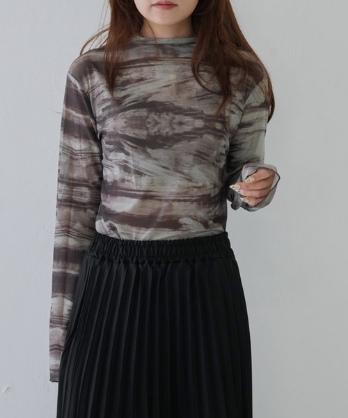 cunii 】 透け感 モード アート柄 ニュアンス シアー シースルー