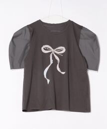 【 cunii 】 リボン パール ショート スリーブ Tシャツ