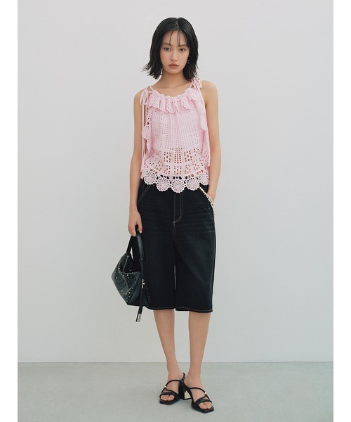 LILY BROWN（リリーブラウン）の「クロシェニットトップス（ニット/セーター・レディース・ピンク/ホワイト/ブラック・FREE）」の5枚目の写真