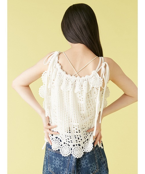 LILY BROWN（リリーブラウン）の「クロシェニットトップス（ニット/セーター・レディース・ピンク/ホワイト/ブラック・FREE）」の12枚目の写真