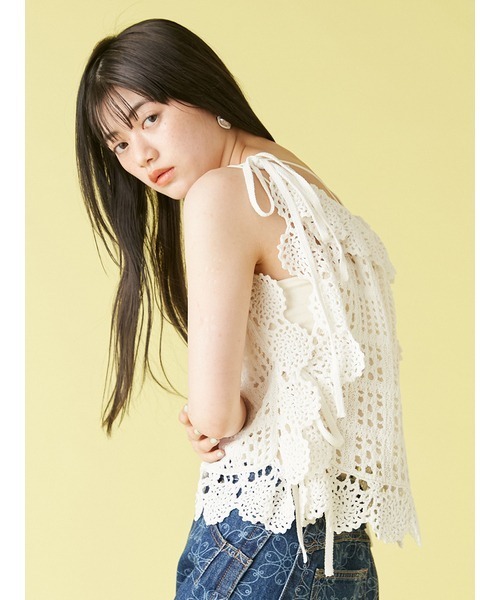 LILY BROWN（リリーブラウン）の「クロシェニットトップス（ニット/セーター・レディース・ピンク/ホワイト/ブラック・FREE）」の13枚目の写真