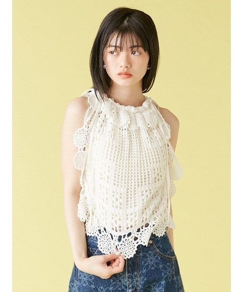 LILY BROWN（リリーブラウン）の「クロシェニットトップス（ニット/セーター・レディース・ピンク/ホワイト/ブラック・FREE）」の10枚目の写真