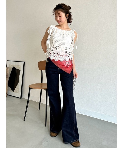 LILY BROWN（リリーブラウン）の「クロシェニットトップス（ニット/セーター・レディース・ピンク/ホワイト/ブラック・FREE）」の7枚目の写真