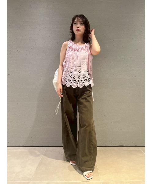 LILY BROWN（リリーブラウン）の「クロシェニットトップス（ニット/セーター・レディース・ピンク/ホワイト/ブラック・FREE）」の6枚目の写真