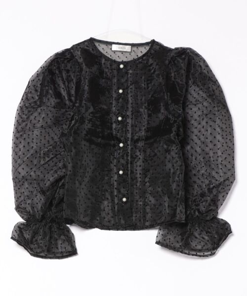 each(イーチ)の「【フロッキードット/無地】パワショルシアーフリルブラウス(シャツ/ブラウス・レディース・ホワイト/ブラック/ドット・FREE)」の4枚目の写真