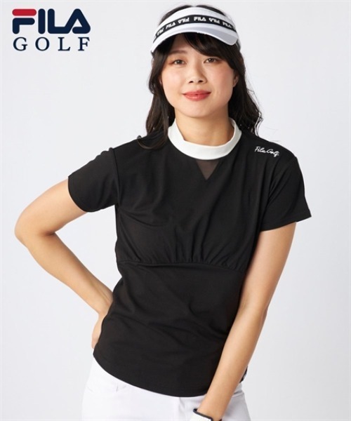 SMILE LAND(スマイルランド)の「FILA GOLF 凹凸ジャガードモックネックシャツ(吸汗速乾・UVカット)(Tシャツ/カットソー・レディース・ブラック/ブルー・6L/5L/4L/3L)」の1枚目の写真