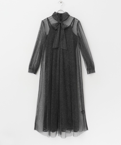 URBAN RESEARCH ROSSO WOMEN(アーバンリサーチ ロッソ)の「kaene ラメチュールレイヤードレースドレス(ワンピース・レディース・ベージュ系その他/ブラック・36)」の2枚目の写真