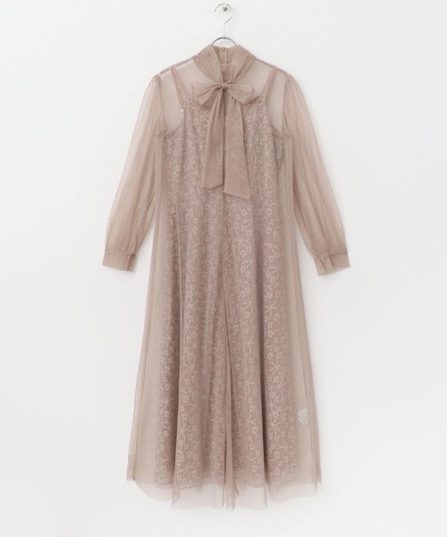 URBAN RESEARCH ROSSO WOMEN(アーバンリサーチ ロッソ)の「kaene ラメチュールレイヤードレースドレス(ワンピース・レディース・ベージュ系その他/ブラック・36)」の4枚目の写真