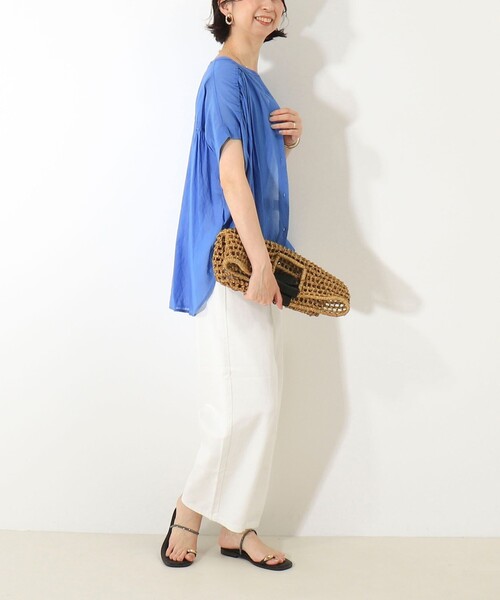 MICO COULIER（ミコクリエ）の「麻調シアーギャザーブラウス（シャツ/ブラウス・レディース・ブラック/キナリ/レッド/ブルー/モカ・38）」の12枚目の写真