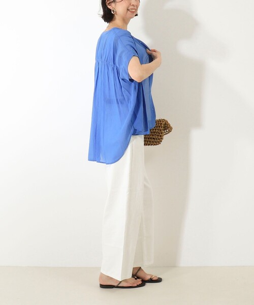 MICO COULIER（ミコクリエ）の「麻調シアーギャザーブラウス（シャツ/ブラウス・レディース・ブラック/キナリ/レッド/ブルー/モカ・38）」の11枚目の写真