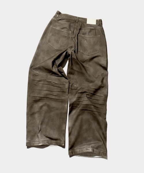 wide baggy spray processing denim trousers / ワイドバギー