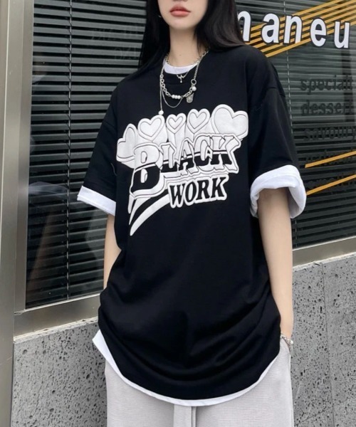 SHEENA(シーナ)の「BLACK WORKロゴプリントオーバーサイズTシャツ(Tシャツ/カットソー・レディース・ブルー/ブラック/ホワイト・M)」の6枚目の写真