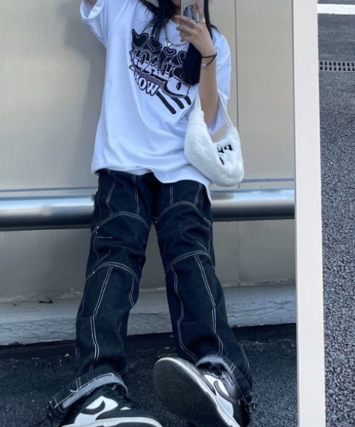 SHEENA(シーナ)の「BLACK WORKロゴプリントオーバーサイズTシャツ(Tシャツ/カットソー・レディース・ブルー/ブラック/ホワイト・M)」の8枚目の写真