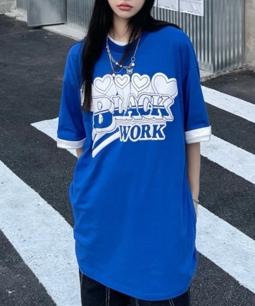 セール】BLACK WORKロゴプリントオーバーサイズTシャツ（Tシャツ