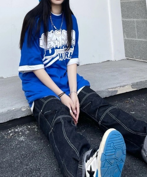 SHEENA(シーナ)の「BLACK WORKロゴプリントオーバーサイズTシャツ(Tシャツ/カットソー・レディース・ブルー/ブラック/ホワイト・M)」の13枚目の写真