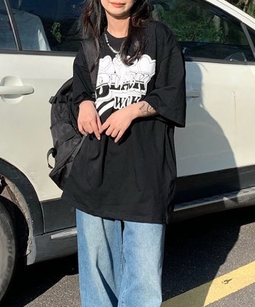 SHEENA(シーナ)の「BLACK WORKロゴプリントオーバーサイズTシャツ(Tシャツ/カットソー・レディース・ブルー/ブラック/ホワイト・M)」の14枚目の写真